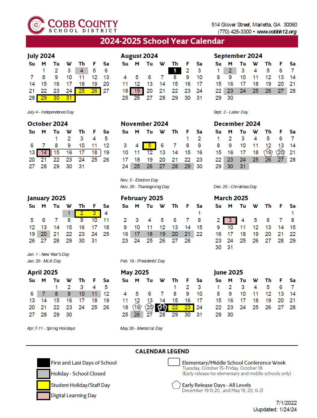 Cobb County 2024 And 2024 School Calendar Ertha Jacquie